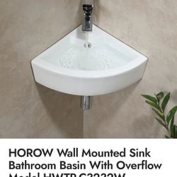 HOROW Wall Mounted Sink Bathroom Basin With Overflow Model HWTP-C3232W