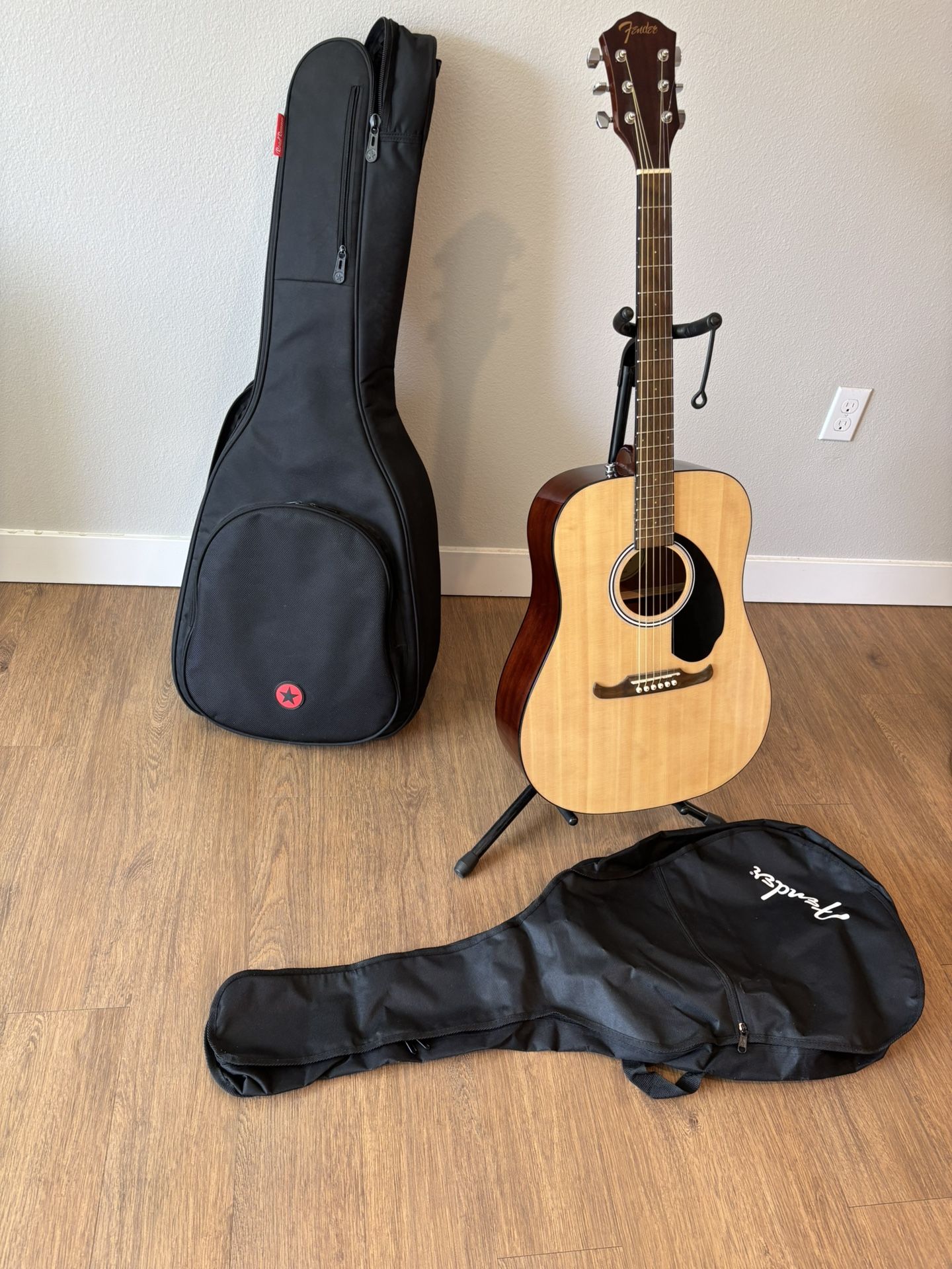 Fender FA-Series Acoustic Guitar β Like New β Includes 2 Cases, Stand & Capo