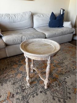 Rustic Whitewashed Wood Farmhouse Accent Table