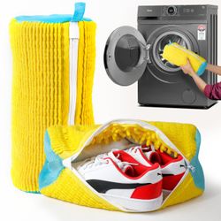 TOAY Laundry Shoe Bag for Washing Machine 2 Pcs, Reusable Shoe Washing Machine Bag for Washer and Dryer with Bonus Brush – Microfiber Sneakers Shoes L