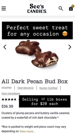 Sees candies dark chocolate pecan buds