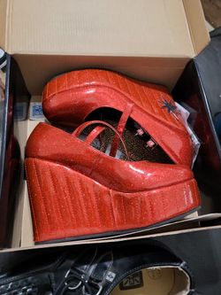 Tuk Red Sparkle Maryjane Starbust Wedge