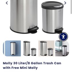 Brand New (Still In Box) Large And Small  Stainless Trash Cans