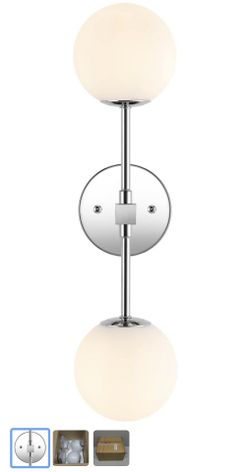 Modern 2-Light Wall Sconce – Mid-Century Industrial Vanity Light with White Globe Glass Lampshades, Brushed Chrome Finish (Chrome