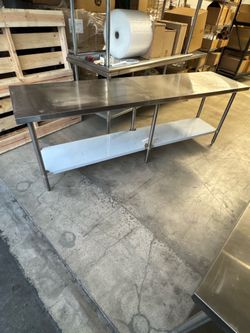 Stainless steel table 96”x24” 2 months old, bottom still has sticker