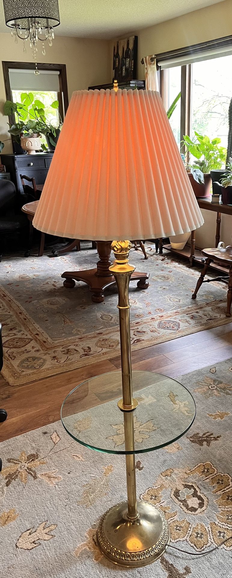 Beautiful Stiffel Antique Brass Floor Lamp with Glass Table