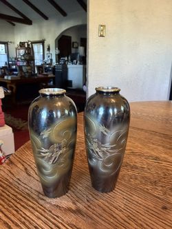 Japanese Mid Century Pair Of Vases 4 3/4”