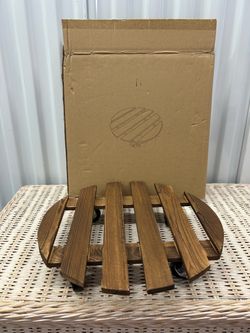 Round Wooden Plant Caddy with Wheels