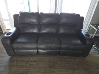 Leather sofa set w/ electric reclining, USB and electric outlets