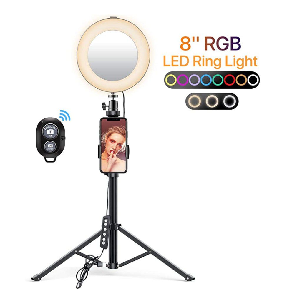 Miracase 8" Ring Light with Stand, 14 Colors RGB LED Ring Light with Tripod Stand