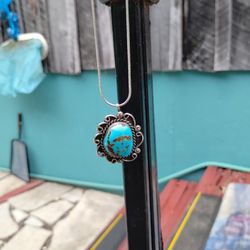 Vintage Sterling Silver Turquoise Necklace 