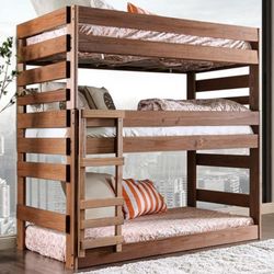 Brand New Mahogany Twin Size Triple Bunk Bed