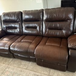 3 Seat Leather Recliner w/ Charging Port