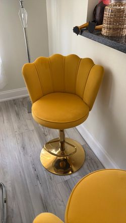 Mustard Velvet Swivel Bar Stool Gold Base