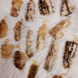 Polish Petrified wood and agates pendants 