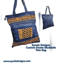 Denim Mudcloth Custom Made Tote Bag