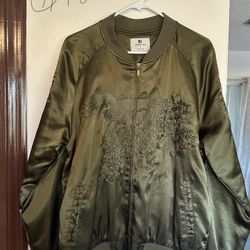 mens army green satin bomber jacket size medium standard issue 