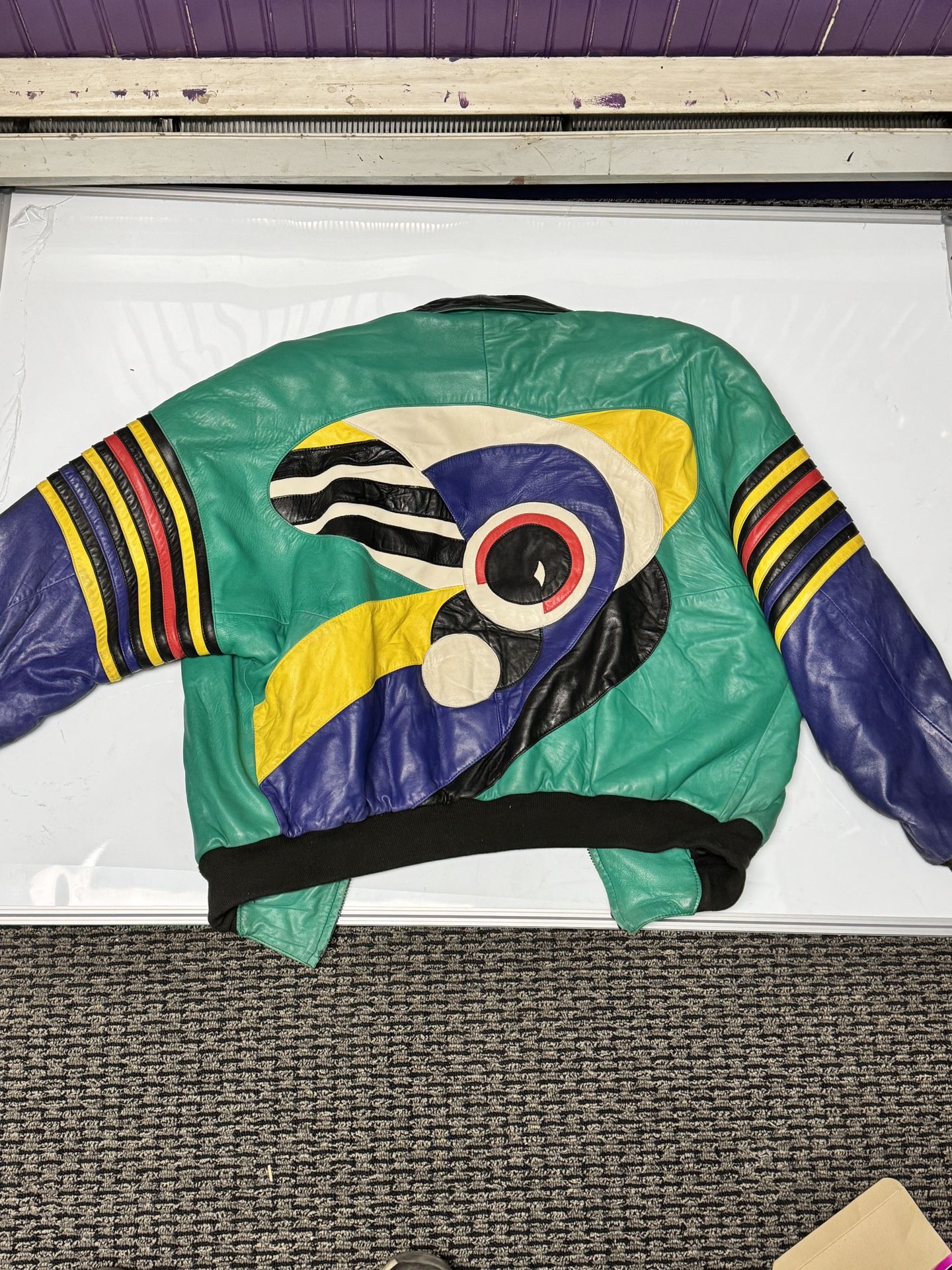 Mens Tonio By Collezione PATCHWORK Bomber Leather Jacke-vintage XL