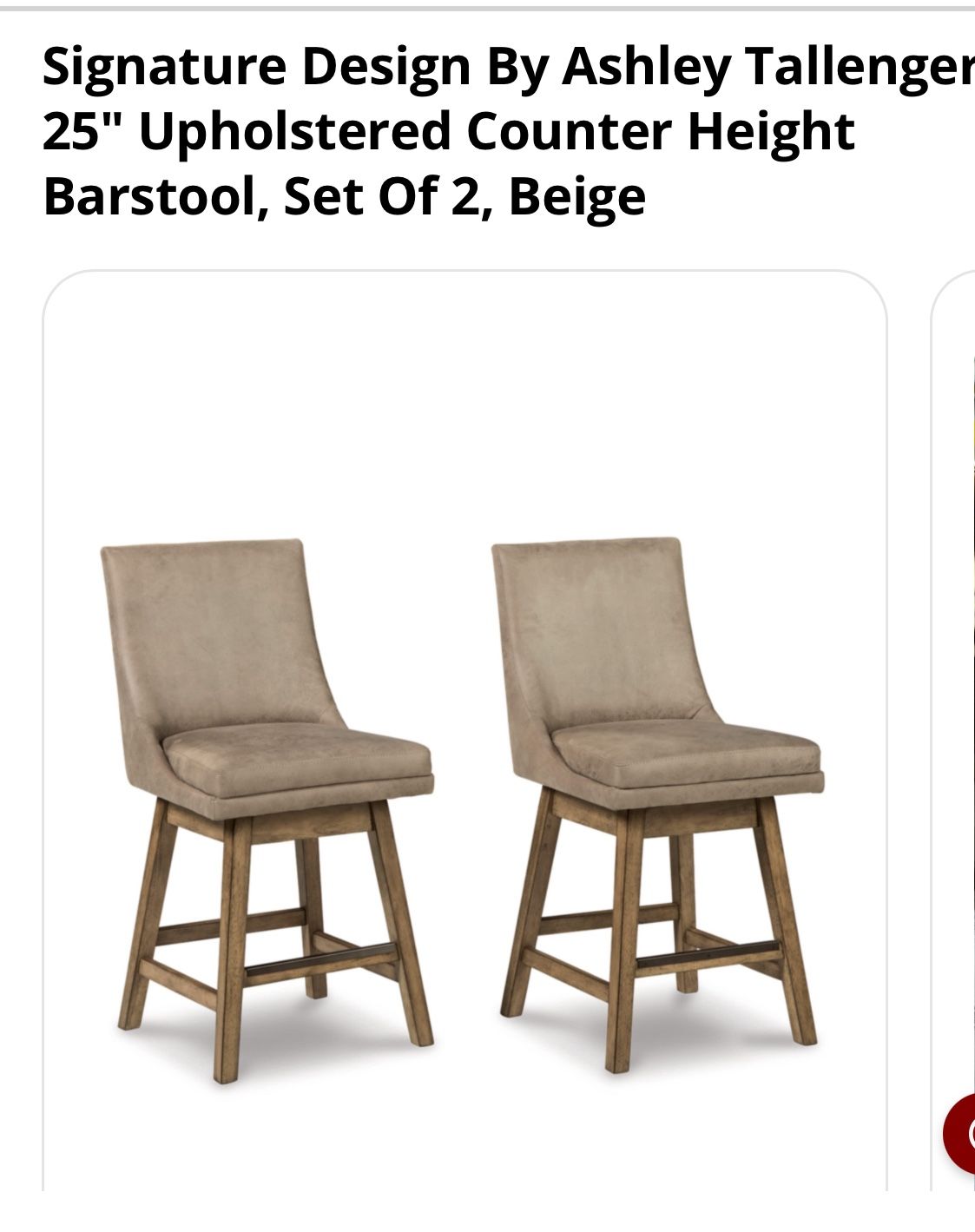 Signature Design By Ashley Tallenger 25" Upholstered Counter Height Barstool, Set Of 2, Beige