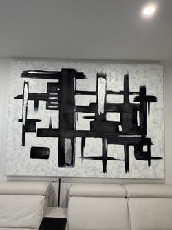 Large Black and White Abstract Canvas Painting