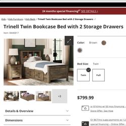 Trinell Twin Bookcase Bed With 2 Storage