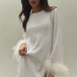 Hutch Alissa Faux Feather Long-Sleeve Sequin Mini Dress