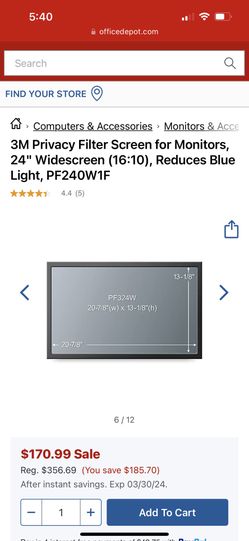 3M Privacy Filter Screen for Monitors, 24”