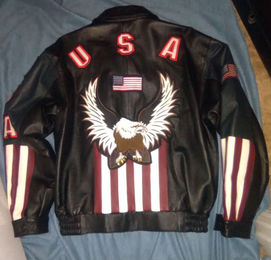 U. S. A  All Genuine Leather Jacket Unisex Large New No Flaws 
