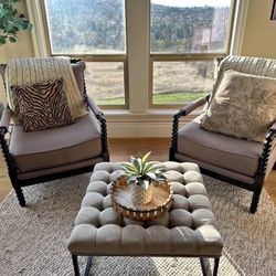 Elegant Accent Chairs Set (2) – Solid Wood w/ Cushions