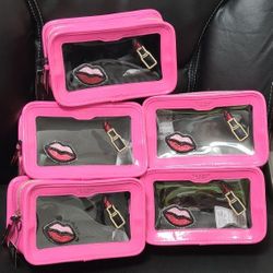 VICTORIAS SECRET COSMETIC MAKE UP CASE BAG PINK  NWT 5 PCS