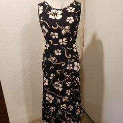 Black & Natural Colored Flowers Summer Dress