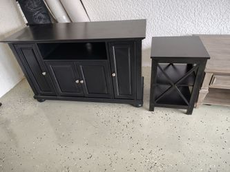 Black TV Stand and Side Table Set