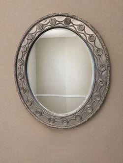 Ornate Silver Oval Wall Mirror — $60 OBO