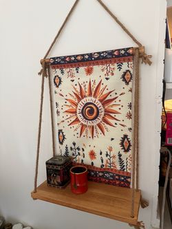 Boho Sun Wall Hanging with Rope Shelf