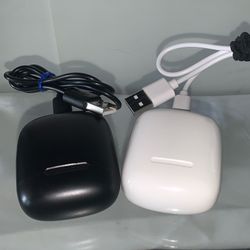 2 Sets of Bluetooth Earbuds – White & Black (Each with Charger)