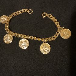 7” Goldtone Bracelet With Coin Charms