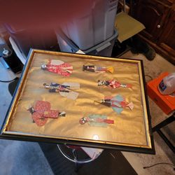 Vintage Japanese Framed Origami Paper Doll Geishas