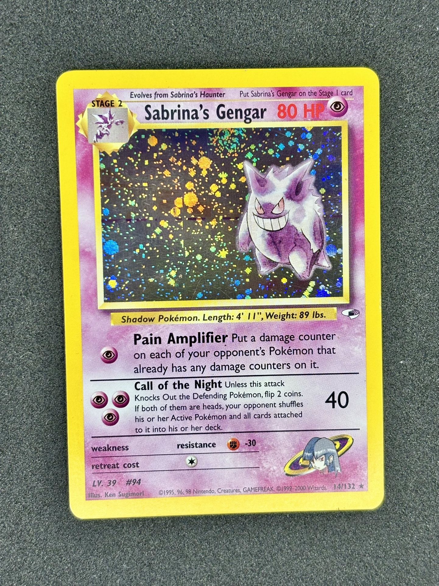 Pokemon Sabrina's Gengar 014/132 Gym Heroes Holo Rare Swirl 💎