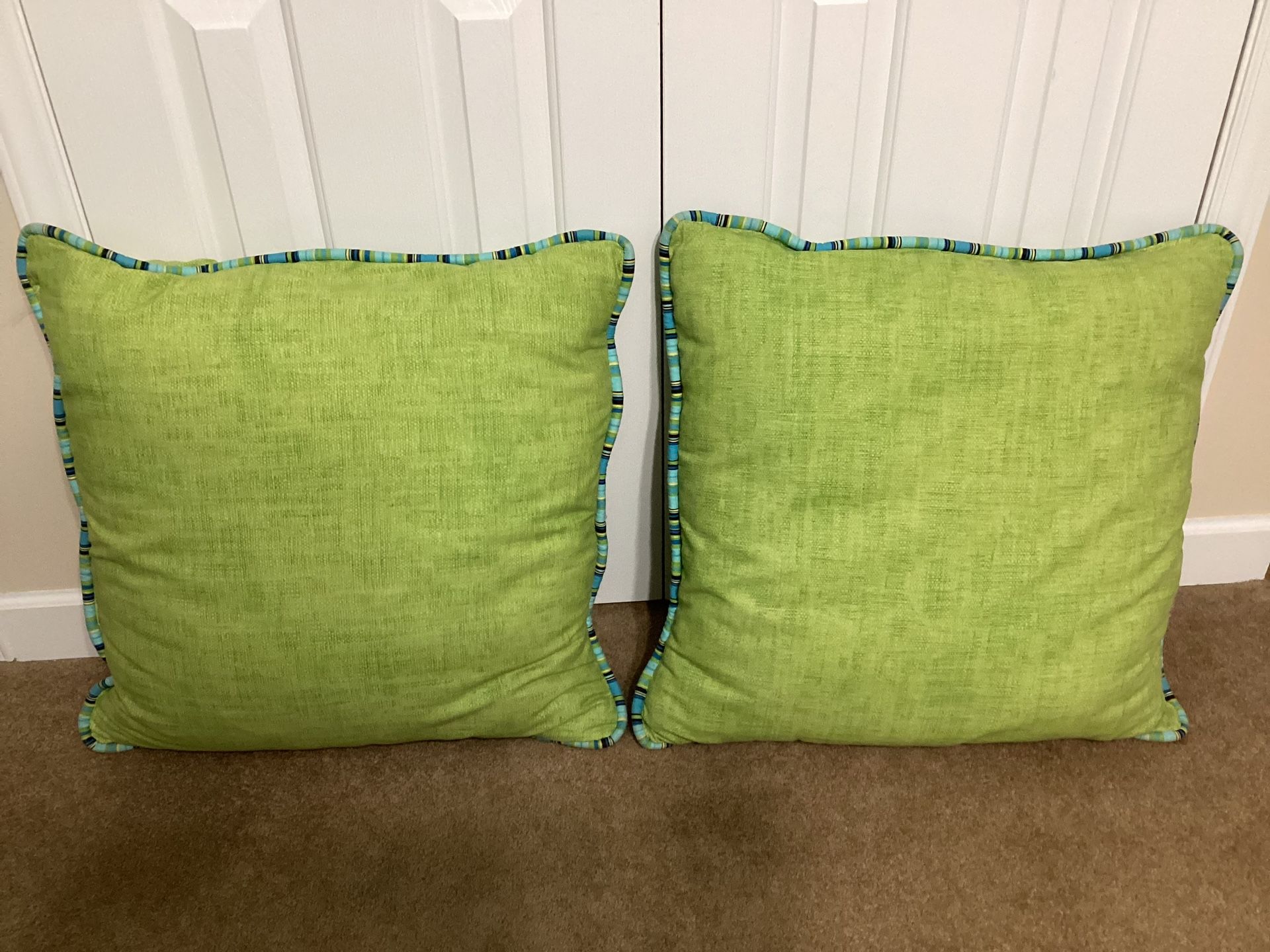 2 Large Custom-Made Lime Green Pillows