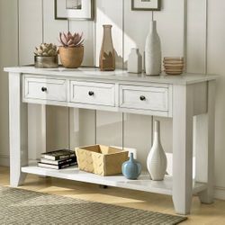 NEW White 55" Modern Console Table Sofa Table For Living Room With 3 Drawers And 1 Shelf