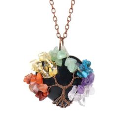 Obsidian Gems Heart Tree of Life Pendants Necklace Charkra Reiki Amulet
