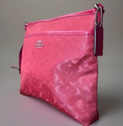 Coach F73187 Signature Jacquard Crossbody Bag Red Nylon Leather Trim
