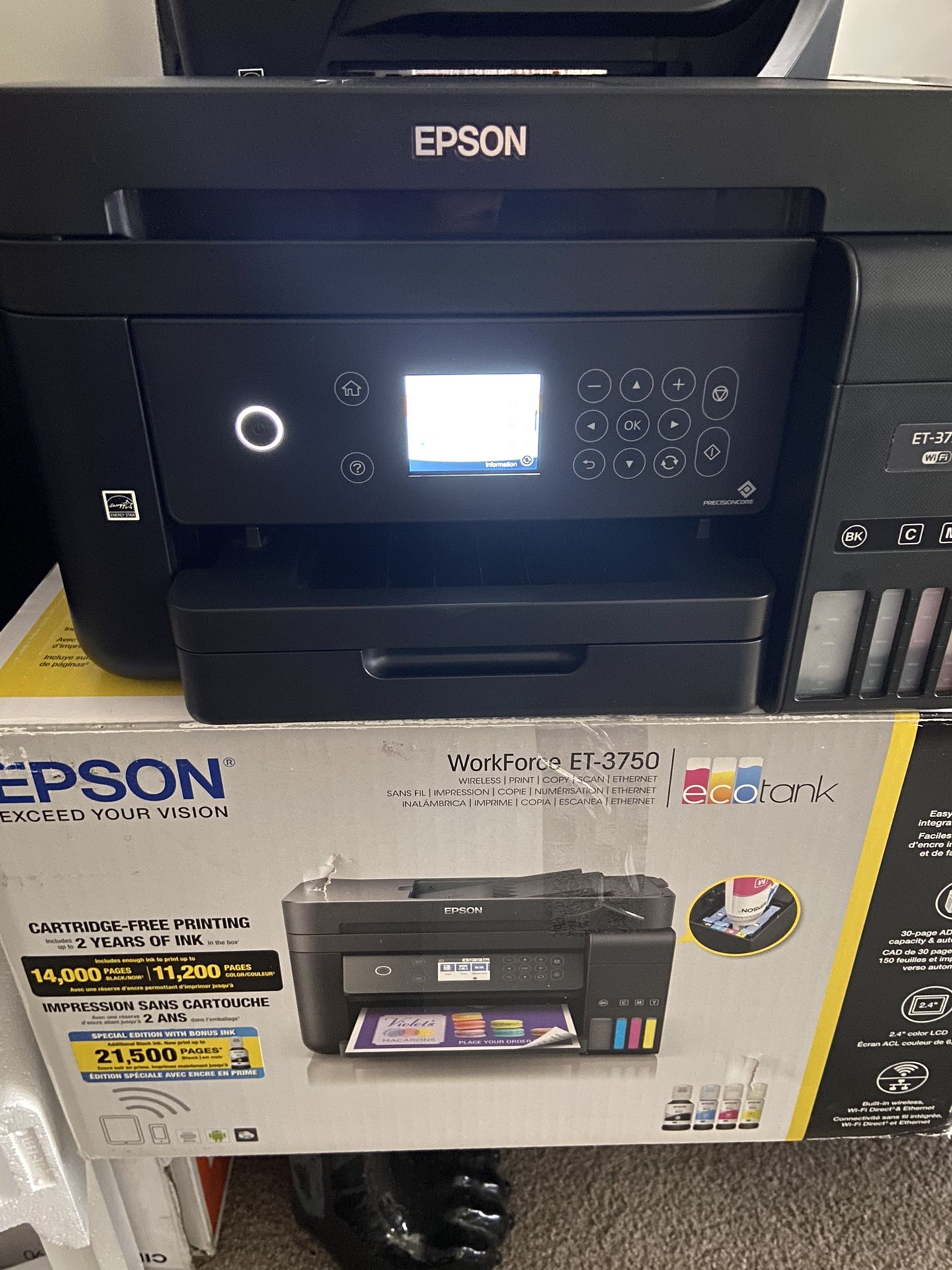 Epson Work Force ET—3750 EcoTank AllinOne Supertank Printer Ink