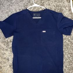 FIGS Scrub Top Mens S Blue Navy Short Sleeve Chisec Three-Pocket V-Neck TM3000