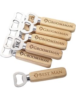 Set of 10 Wooden Bottle Opener Cap Opener, Groomsmen Gift, Best Man Gift, Wedding Gift, Wedding Favors