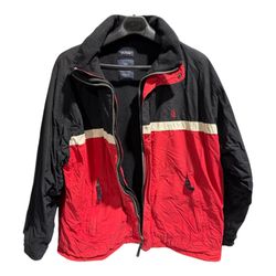Men's Size XXL Nautica Cotton/Nylon Jacket Hood Black White Red