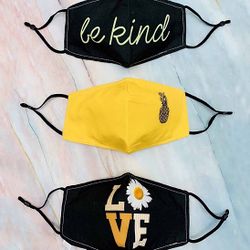 JC Sunny - Black 'Be Kind' Assorted 3-Piece Non-Medical Face Mask Set