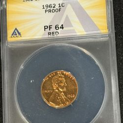 1962 P Gem Proof Lincoln Penny Graded At PF64 6-17