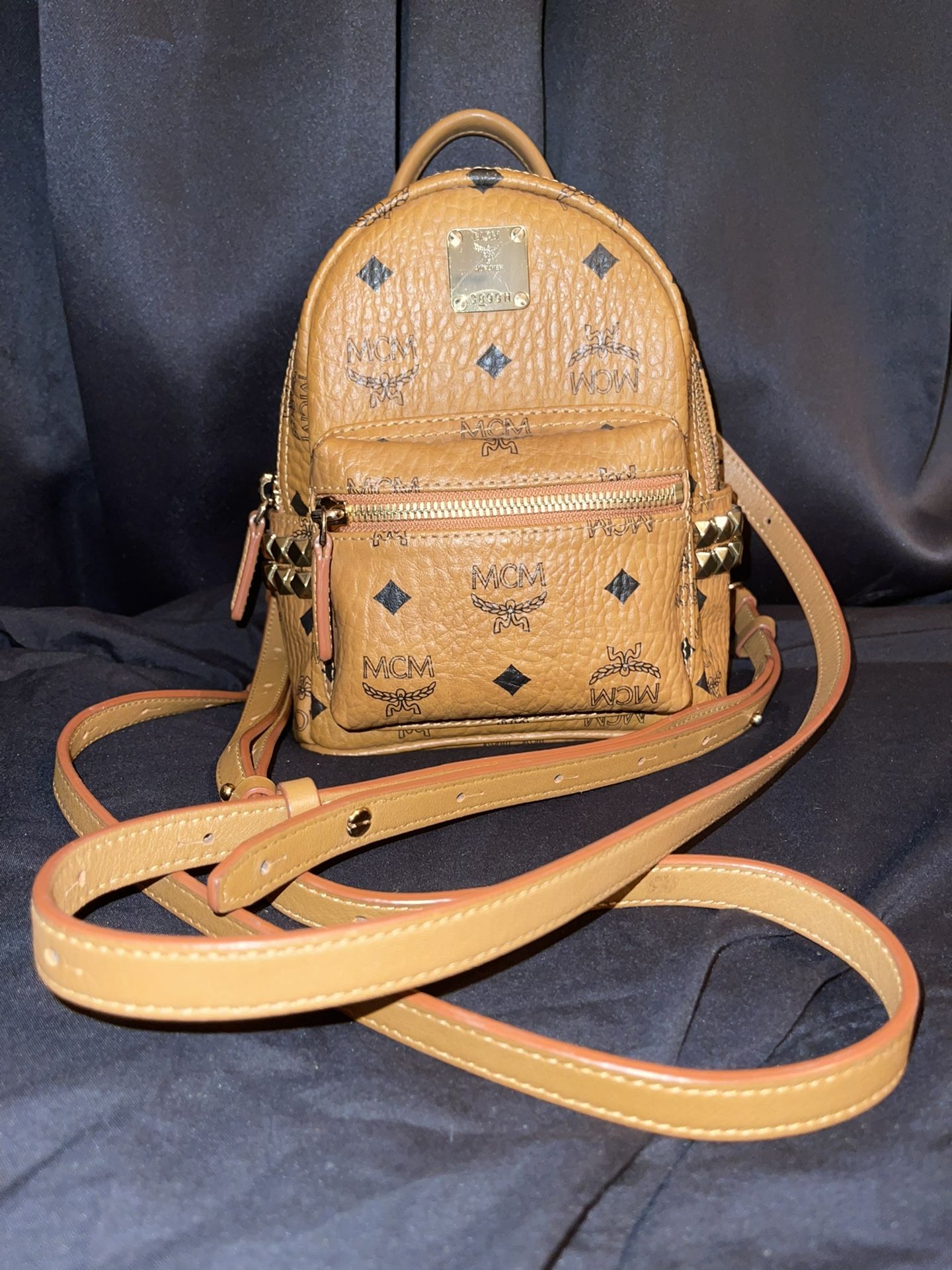 MCM Extra Mini Side Stud Stark Cognac Backpack