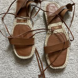 Zara leather and woven sandals